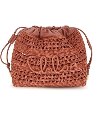 Chloé Shoulder Bag Raffia Drawstring - Red