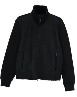 Giorgio Armani High-Neck Bluson Jacket With Shearling Details - Black