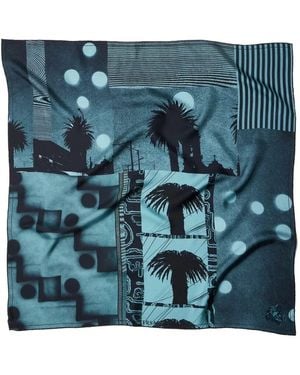 Versace Foulard 90X90 Silk Twill Bio Print Sunset Palms - Blue