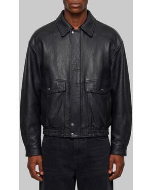 DUNST Vintage Leather Oversized Bomber - Gray