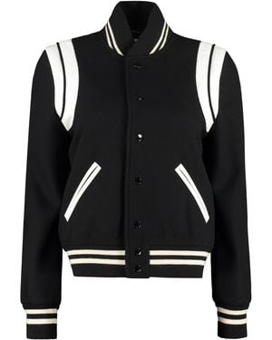 Saint Laurent Wool-Blend Bomber Jacket - Black