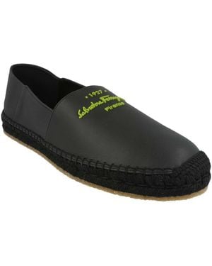 Ferragamo Gus Leather Espadrilles - Black