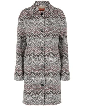 Missoni Tweed Chevron-Pattern Coat - Gray