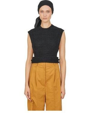 Ferragamo Tie-Neck Cropped Knit Top - Black