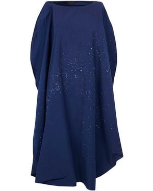 Maria Calderara Cotton Polyester Hand Punched Hand Painted Volume Dress - Blue