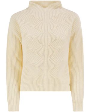 Herno Pure Wool Sweater With Textured Knit And High Neck - White