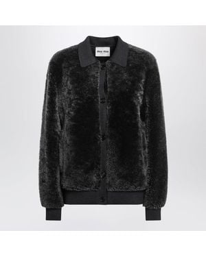 Miu Miu Sheepskin And Knit Blouson - Black