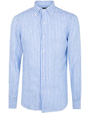 Barba Napoli Classic Linen Large Stripes Shirt - Blue