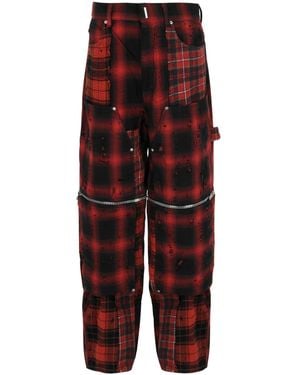 Givenchy Convertible Distressed Plaid Carpenter Pants - Red