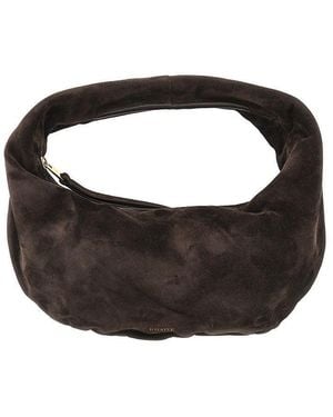 KHAITE Mini Hobo Bag Made From Soft Suede Leather With Integrated Handle To Carry By Hand. -Tone Mini Logo Print - Black