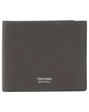 Tom Ford Soft Grain Leather T Line Classic Bifold Wallet - Gray