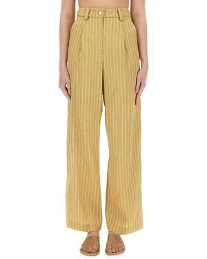 Alysi Striped Satin Tailored Pants - Yellow