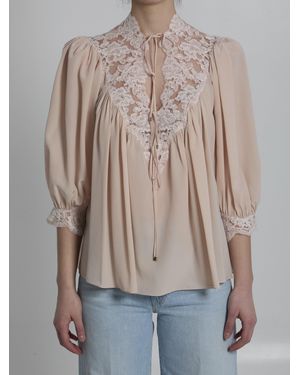 Chloé Silk Blouse With Lace Details - Brown