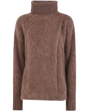 Uma Wang "Fluffy Wool" Highneck Top - Brown