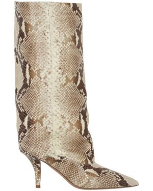Paris Texas Ines Printed Python Mid-Calf Boots - Natural