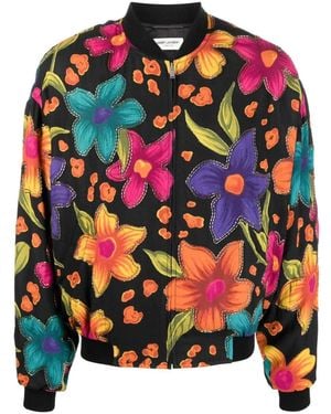 Saint Laurent Teddy Fleurs Crepe Jacket - Multicolor