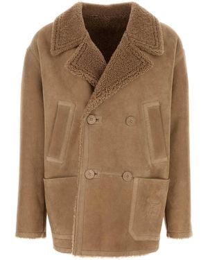 Fendi Camel Shearling Double-Breasted Jacket - Brown