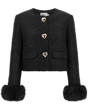 Self-Portrait Bouclé Fur Jacket - Black