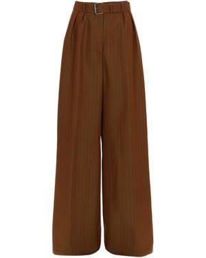 Dries Van Noten Belted Striped Wool-Blend Wide-Leg Pants - Brown
