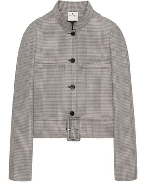 Courreges Houndstooth Pattern Jacket With Buckle - Gray