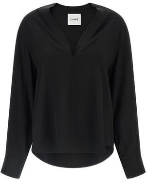Nude V-Neck Blouse - Black