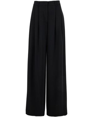 Plain Wide Leg Pants With Belt Loops - Black