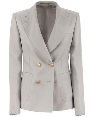 Tagliatore Linen Double-Breasted Blazer - Gray