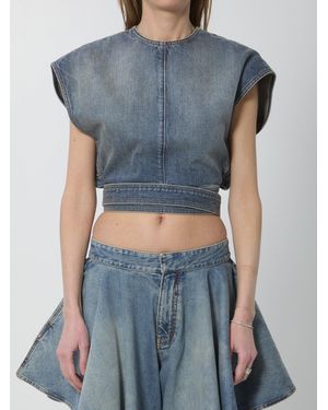 Alaïa Denim Top With Belt - Blue