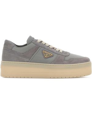 Prada Gray Fabric And Suede Downtown Bold Sneakers