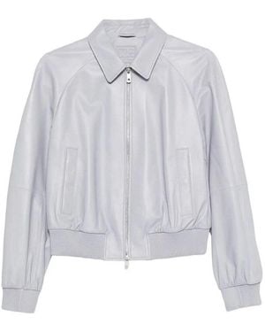Desa Leather Raglan Bomber Jacket - White