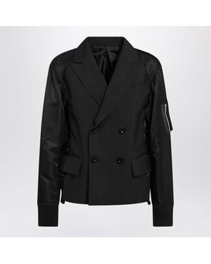 Sacai Doublebreasted Wool And Nylon Blend Jacket - Black