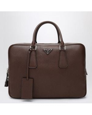 Prada Burnt Leather Work Bag - Brown