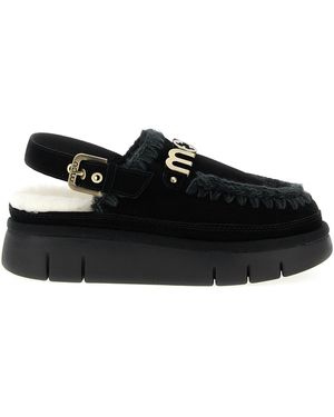 Mou Bounce Clog Back Strap Flat Shoes - Black