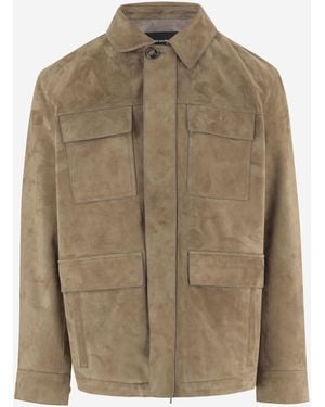 Yves Salomon Suede Jacket With Classic Collar - Brown