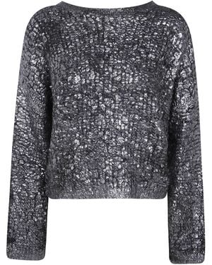 Avant Toi Hand Painted Cashmere And Silk Round Neck Furry Stitch Pullover With Lamination - Black