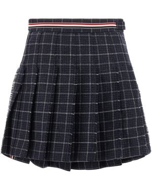 Thom Browne 'Rwb' Pleated Tweed Skirt - Blue
