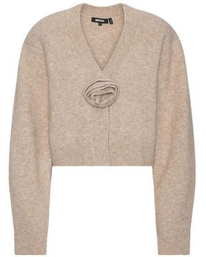 ROTATE BIRGER CHRISTENSEN Knitted Cardigan With Flower - Natural