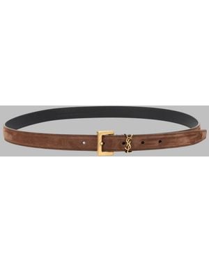 Saint Laurent Leather Belt Cassandre - Gray
