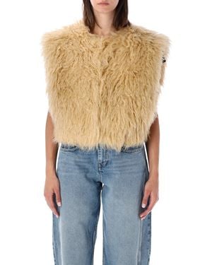 Isabel Marant Florana Faux Fur Gilet Vest With Collarless Design, Side Pockets & Hook Closure - Blue