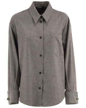 Fabiana Filippi Virgin Wool Flannel Shirt With Jeweled Details - Gray