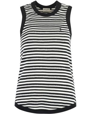 Saint Laurent Logo Striped Cotton-Blend Tank - Black