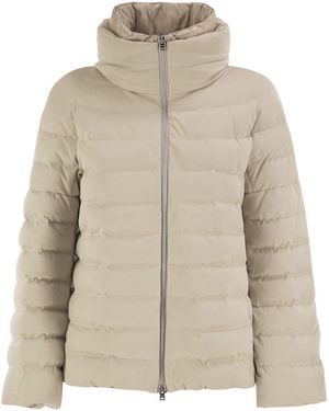 Herno Technical Suede-Effect Down Jacket With Padded High Collar - Natural