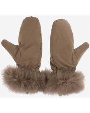 Yves Salomon Wool Blend Gloves With Fox Fur - Brown