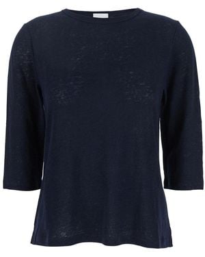 Allude Linen T-Shirt With Boat Neckline - Blue