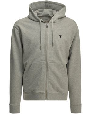 Ami Paris "Ami De Couer" Zip-Up Sweatshirt - Gray