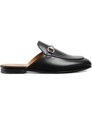 Gucci Leather Horsebit Slip-On Flat Shoes - Black