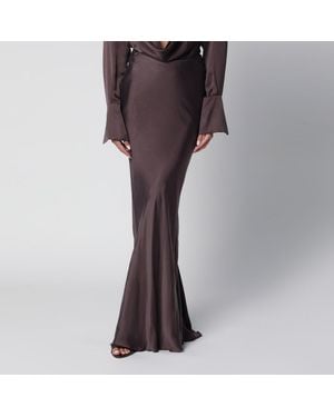 ANDAMANE Long Rouge Noir Satin Skirt - Brown