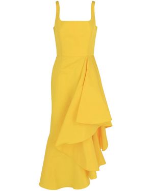 McQueen Asymmetric Draped Midi Dress - Yellow