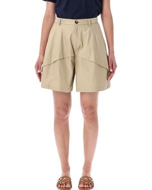 Loewe Luxe Calf Skin And Cotton Blend Shorts For - Natural