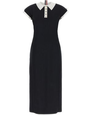 Thom Browne Polo Dress With Intarsia And Rwb Detail - Black